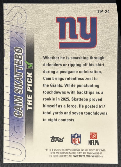 Cam Skattebo 2025 Topps Signature Class The Pick Giants back