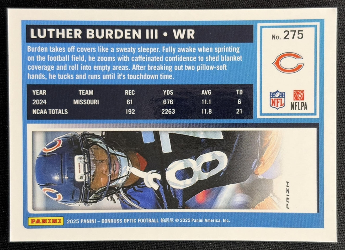 Luther Burden III 2025 Panini Donruss Optic Rated Rookie Stars Prizm Bears back