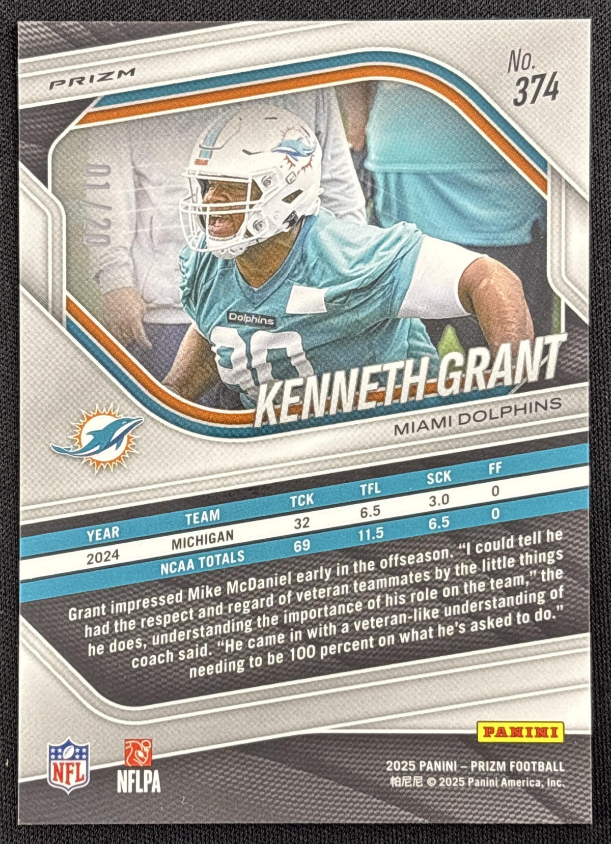 Kenneth Grant 2025 Panini Prizm Choice Red /20 Dolphins