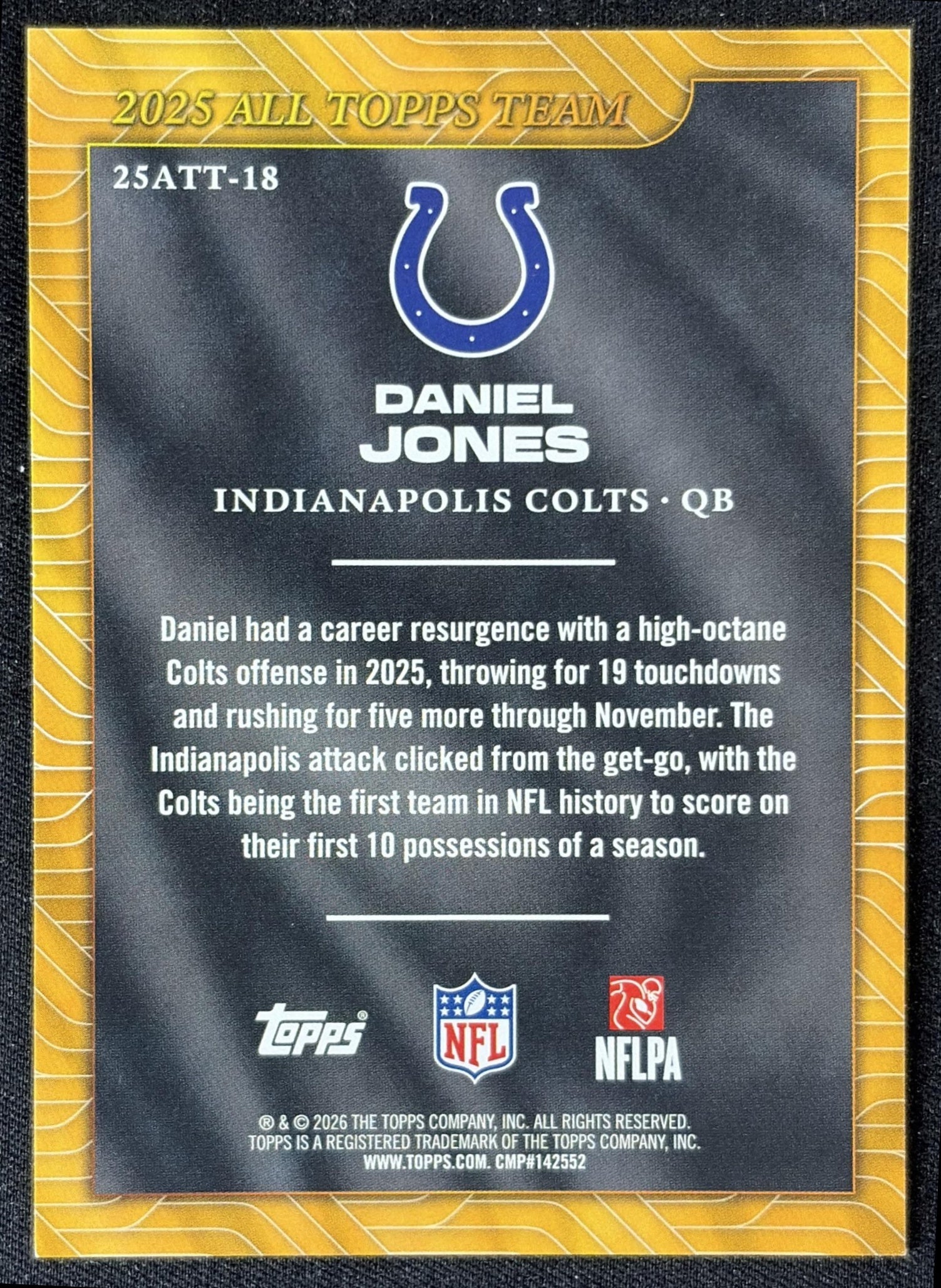 Daniel Jones 2026 Topps 2025 All-Topps Team Colts back