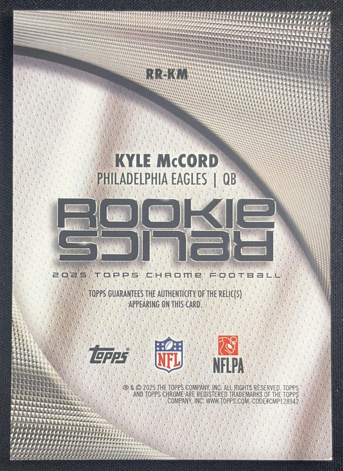 Kyle McCord 2025 Topps Chrome Rookie Relics Eagles