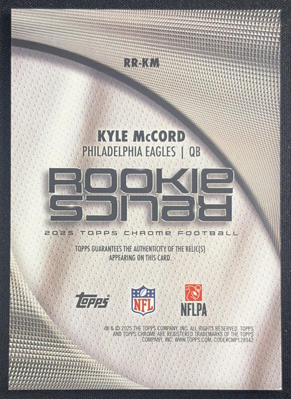 Kyle McCord 2025 Topps Chrome Rookie Relics Eagles