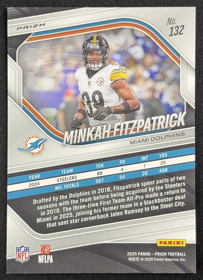 Minkah Fitzpatrick 2025 Panini Prizm Pigskin /180 Miami Dolphins Sports Trading Card