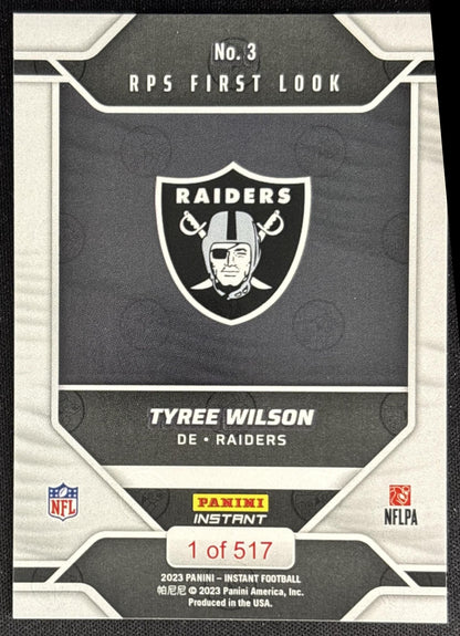 Tyree Wilson 2023 Panini Instant NFL RPS First Look Raiders Sports Trading Cards
