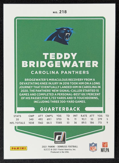 Teddy Bridgewater 2021 Panini Donruss Press Proof Premium Panthers - Carolina Panthers