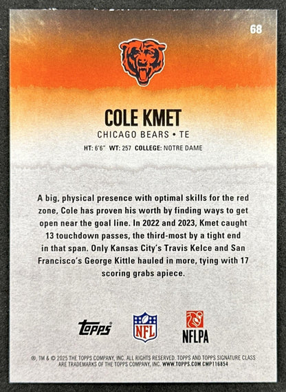 Cole Kmet 2025 Topps Signature Class Veteran Green & Purple Foil Bears back