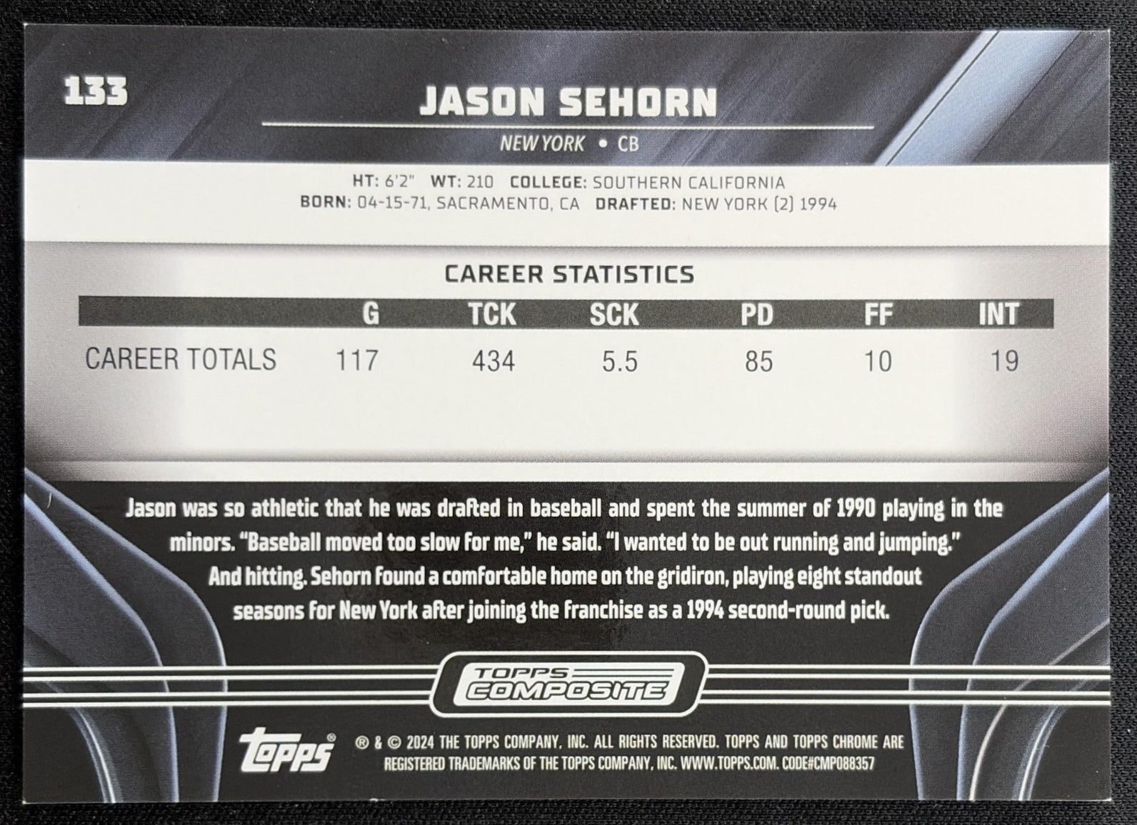 Jason Sehorn 2023 Topps Composite Chrome Black Blue Refractor /75 Giants