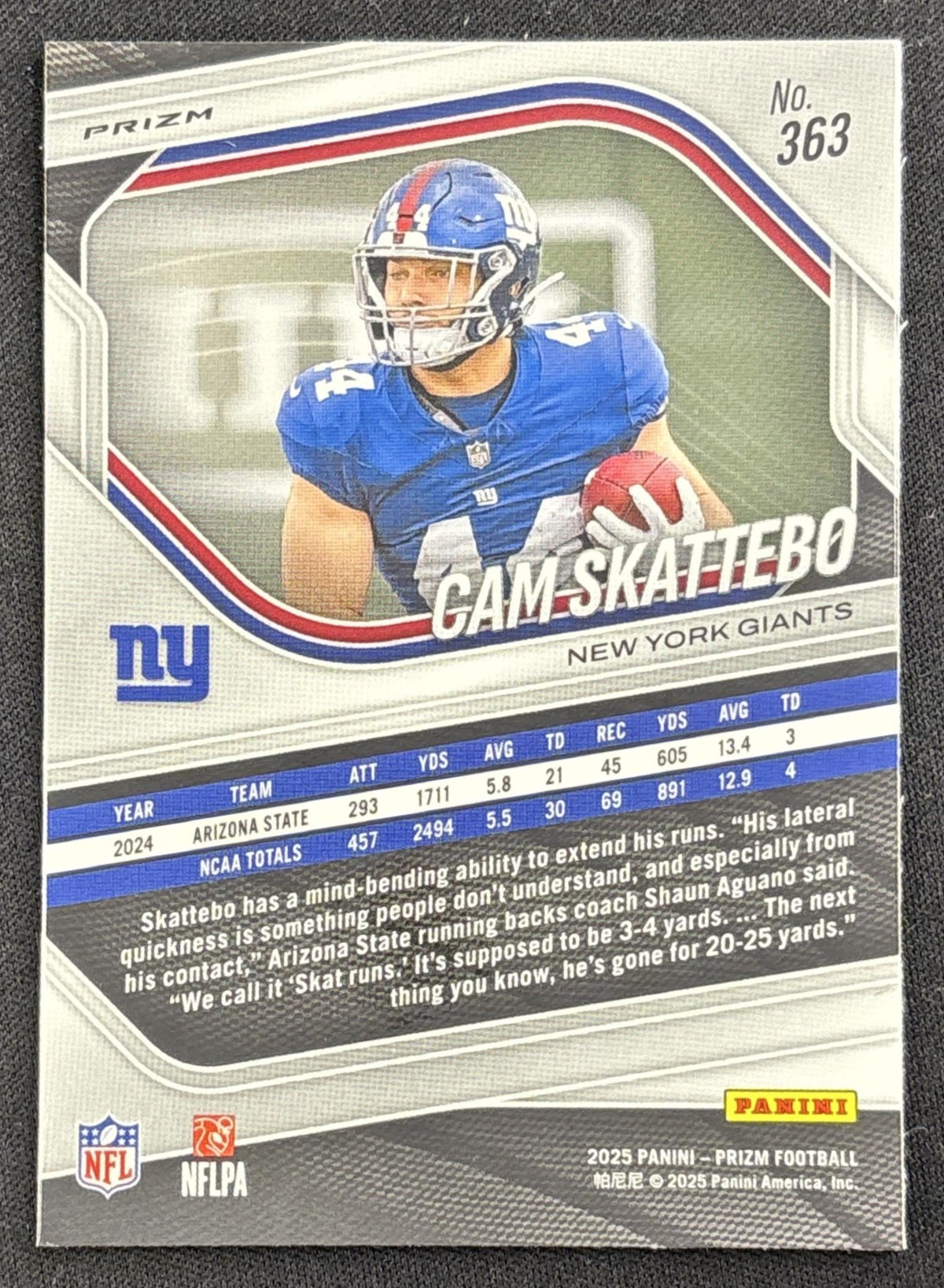 Cam Skattebo 2025 Panini Prizm Lazer Giants
