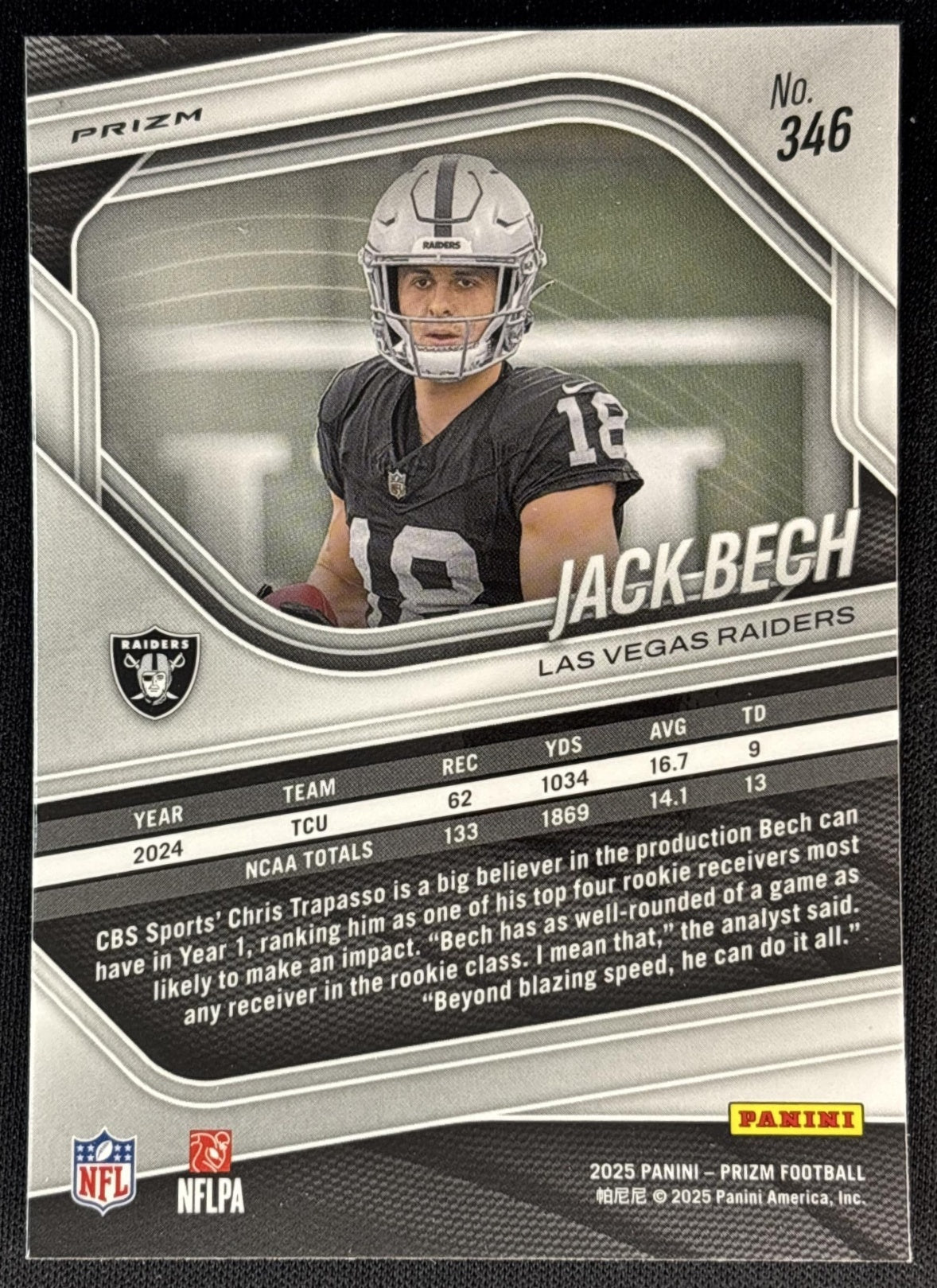 Jack Bech 2025 Panini Prizm Neon Green Pulsar Raiders