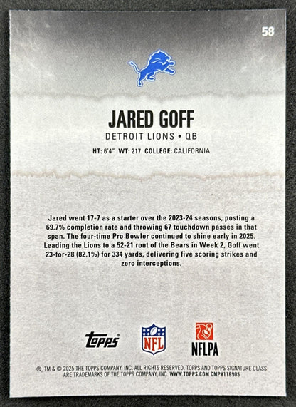 Jared Goff 2025 Topps Signature Class Chrome Veteran Lions Back