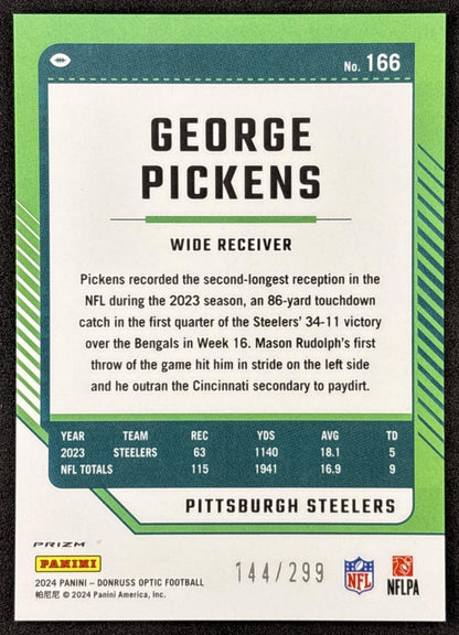 George Pickens 2024 Panini Donruss Optic Aqua /299 Steelers back