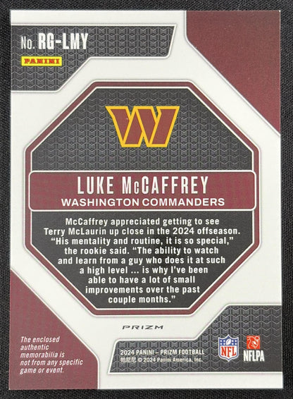 Luke McCaffrey 2024 Panini Prizm Rookie Gear Pink Commanders