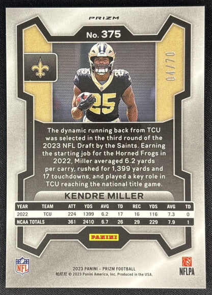 Kendre Miller 2023 Panini Prizm No Huddle Red /70 Saints