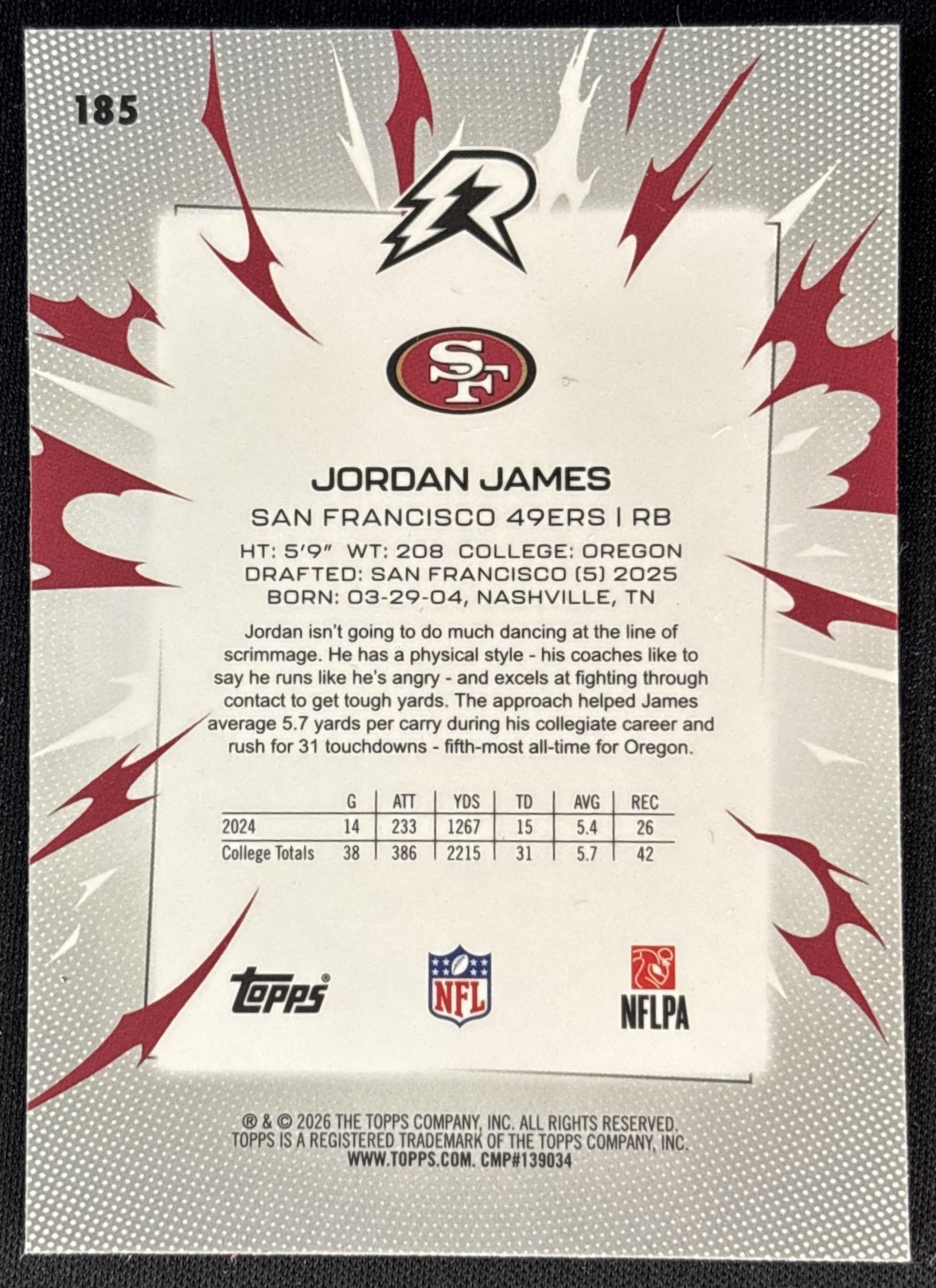 Jordan James 2025 Topps Resurgence 49ers Sports Trading Cards