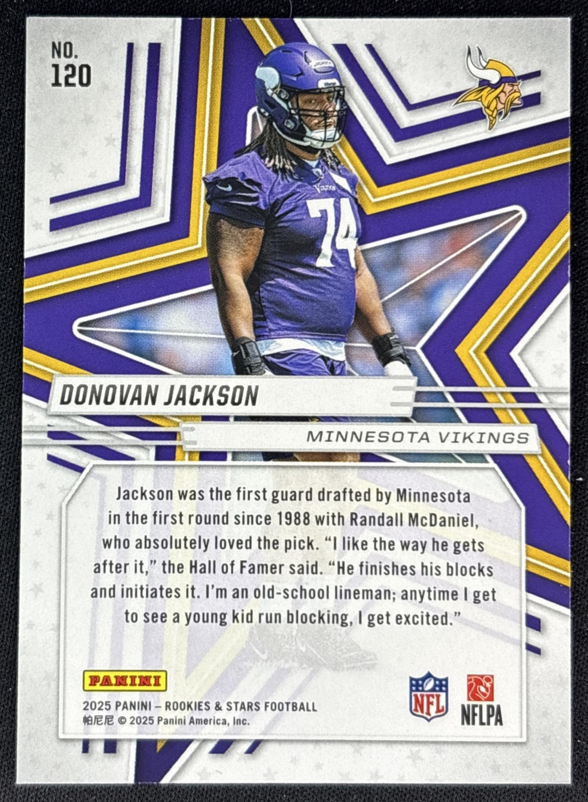 Donovan Jackson 2025 Panini Rookies & Stars Purple /999 Vikings back