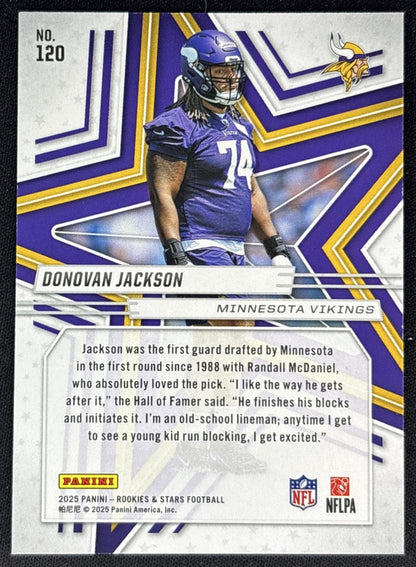 Donovan Jackson 2025 Panini Rookies & Stars Purple /999 Vikings back