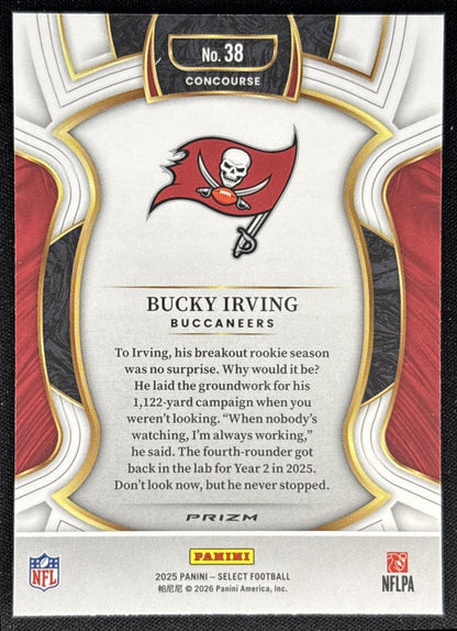 Bucky Irving 2025 Panini Select Concourse Pink Prizm Shock Buccaneers back