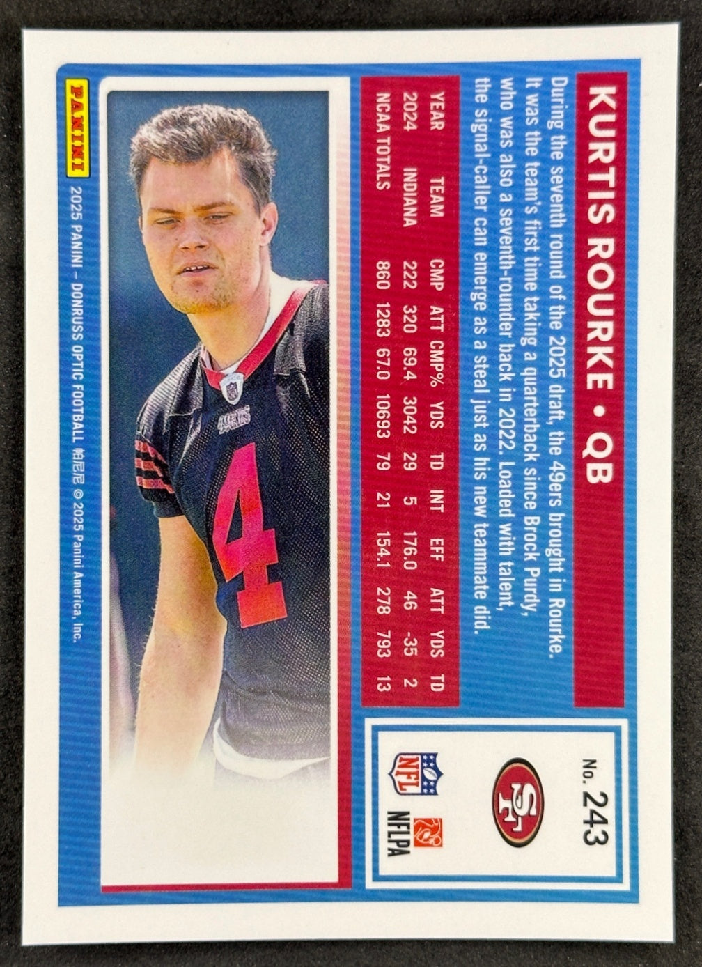 Kurtis Rourke 2025 Donruss Optic Rated Rookie 49ers Sports Trading Card