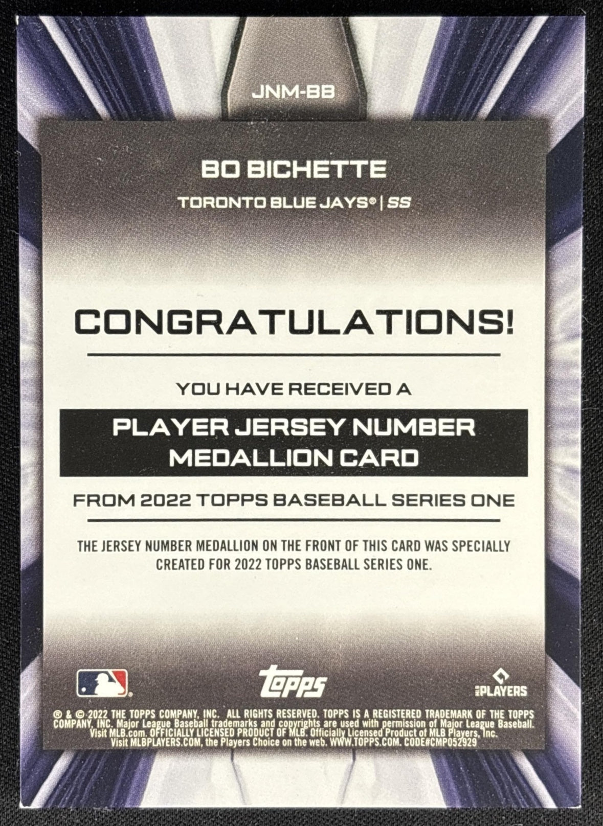 Bo Bichette 2022 Player Jersey Number Medallion Commemorative Manufactured Relics Blue Jays Sports Trading Card