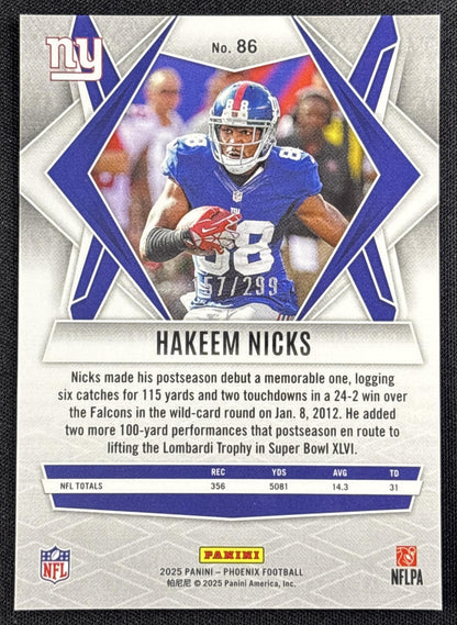 Hakeem Nicks 2025 Panini Phoenix Pink Hyper Prizm /299 Giants