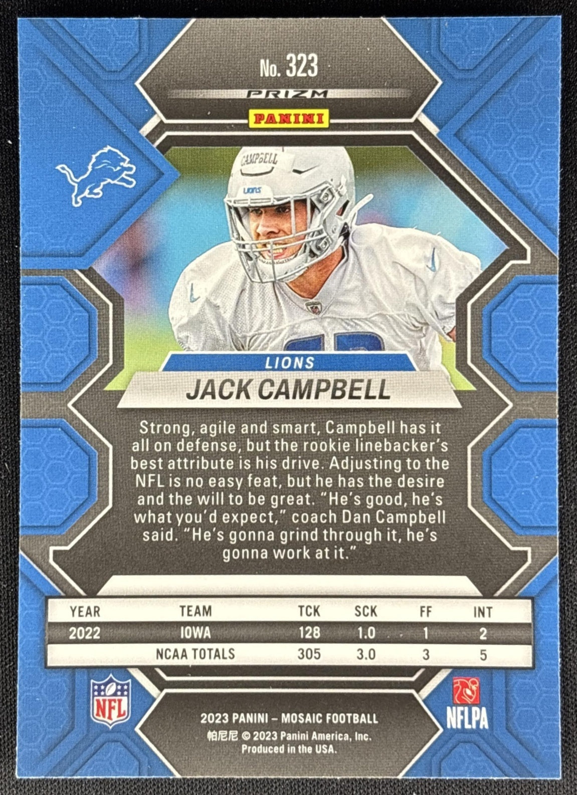 Jack Campbell 2023 Panini Mosaic Green Mosaic Lions Sports Trading Cards