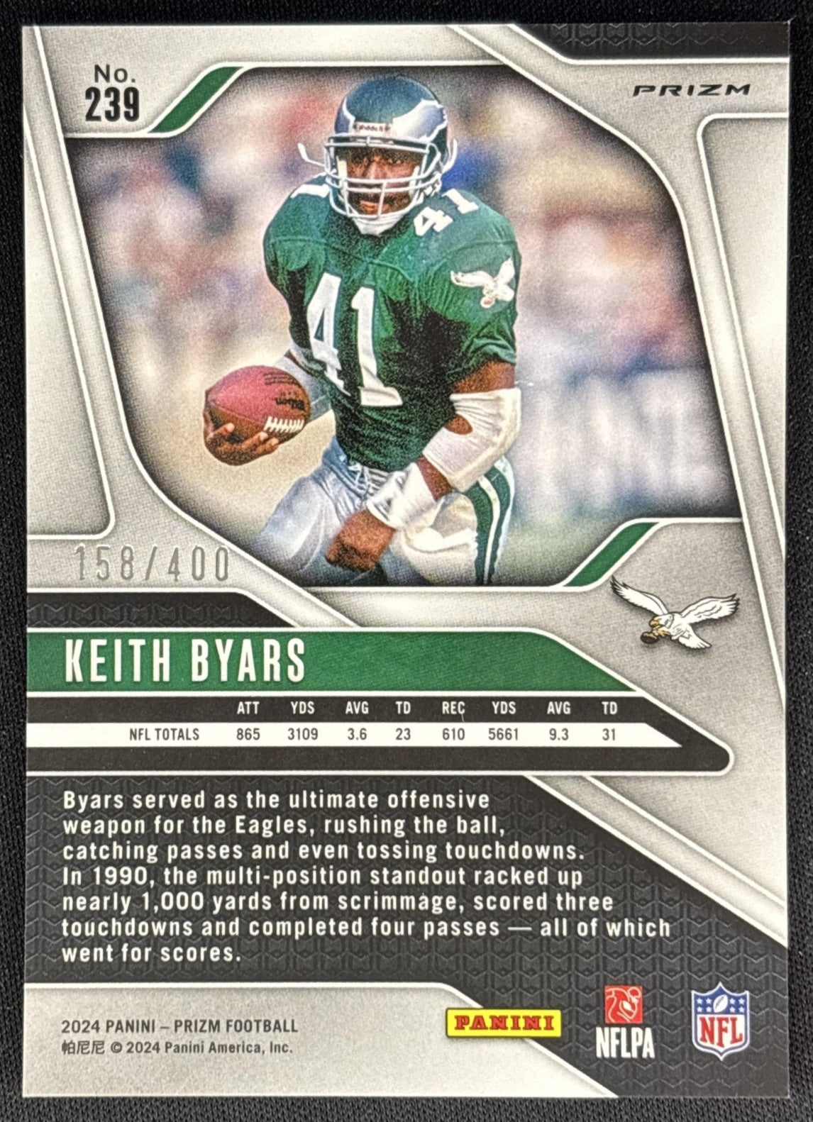 Keith Byars 2024 Panini Prizm Pandora /400 Eagles Sports Trading Card