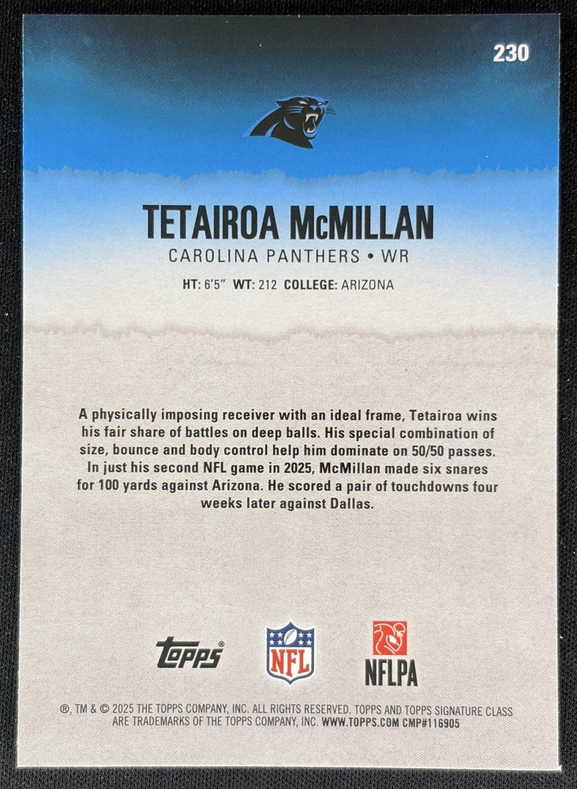 Tetairoa McMillan 2025 Topps Signature Class Chrome Rookie Panthers