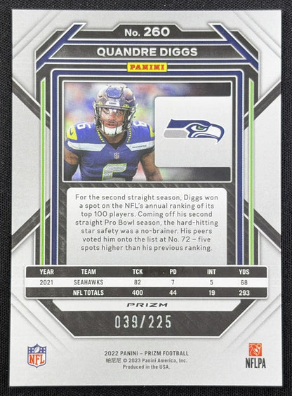 Quandre Diggs 2022 Panini Prizm Purple Ice /225 Seahawks