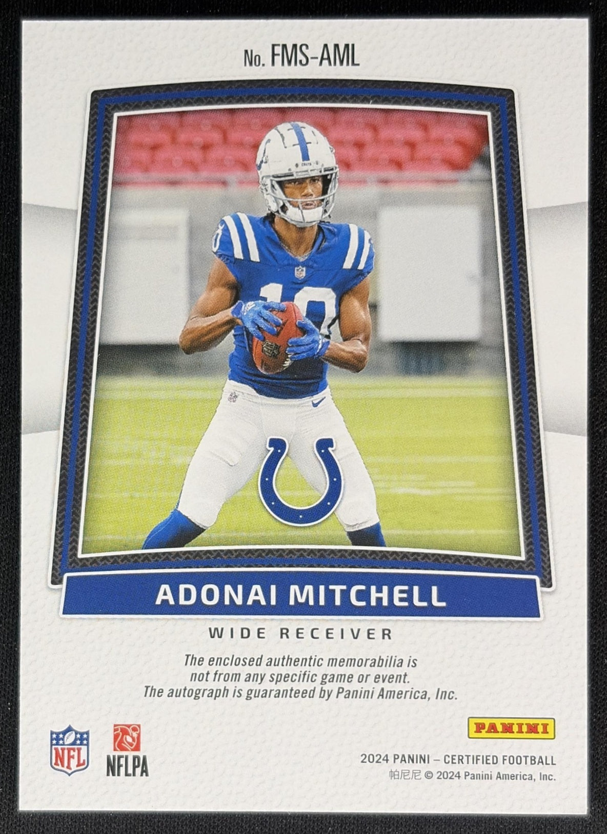 Adonai Mitchell 2024 Certified Freshman Fabric Mirror Signatures /299 Colts back