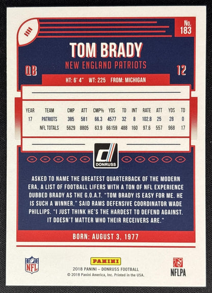 Tom Brady 2018 Panini Donruss Patriots Sports Trading Cards