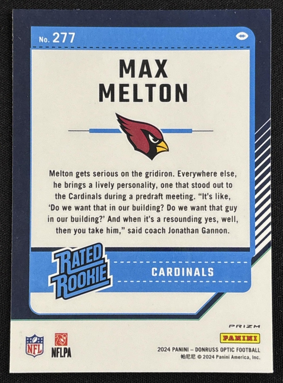 Max Melton 2024 Panini Donruss Optic Fire Cardinals - back