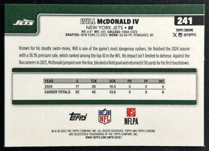 Will McDonald IV 2025 Topps Chrome Jets Sports Trading Cards