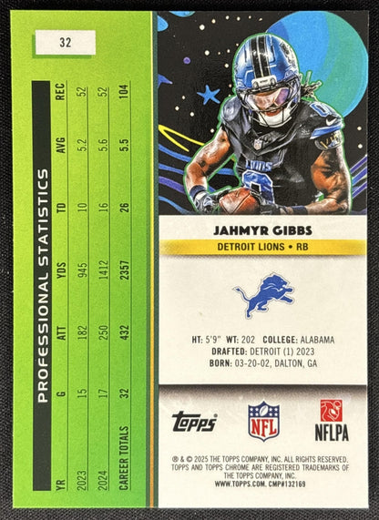 Jahmyr Gibbs 2025 Topps Cosmic Chrome Lions