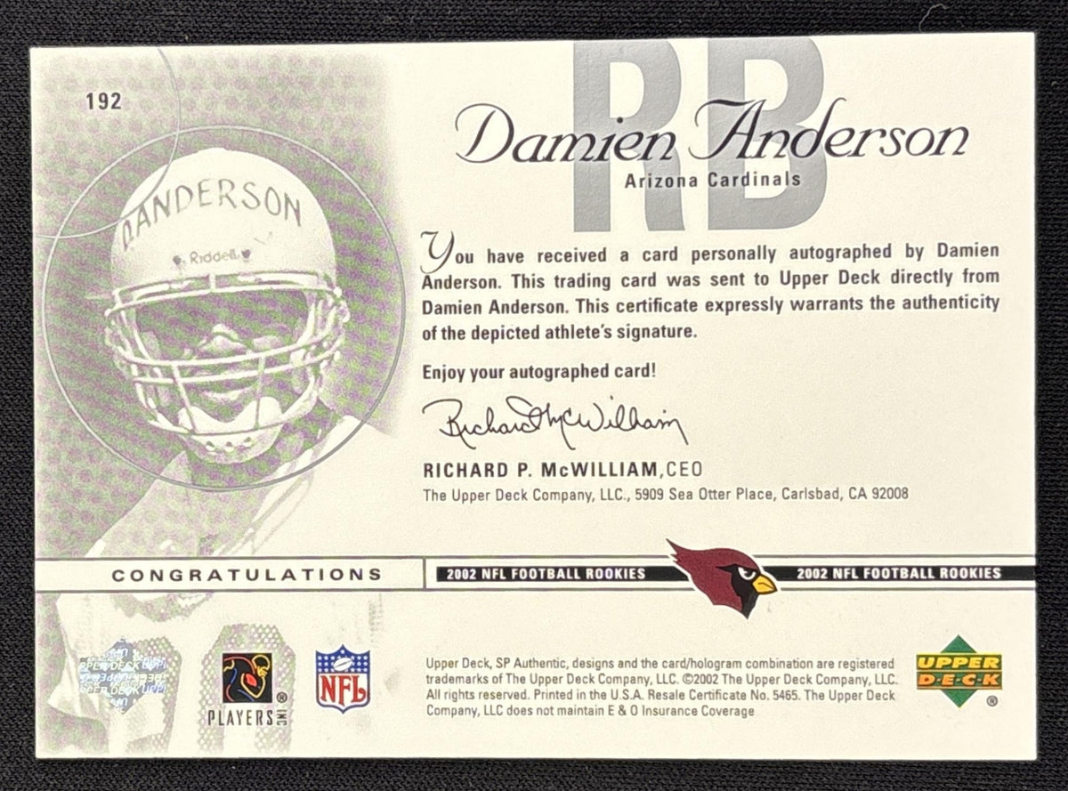 Damien Anderson 2002 SP Authentic /1150 Cardinals