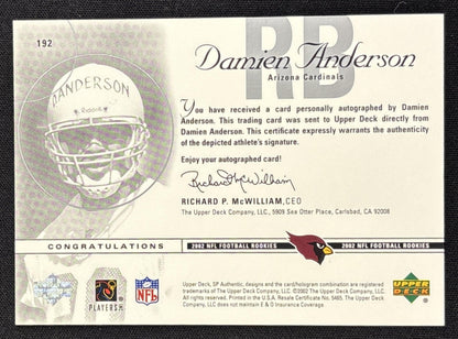 Damien Anderson 2002 SP Authentic /1150 Cardinals