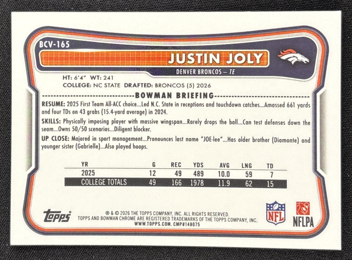 Justin Joly 2026 Bowman Chrome NFL Mojo Refractor Broncos