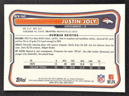 Justin Joly 2026 Bowman Chrome NFL Mojo Refractor Broncos