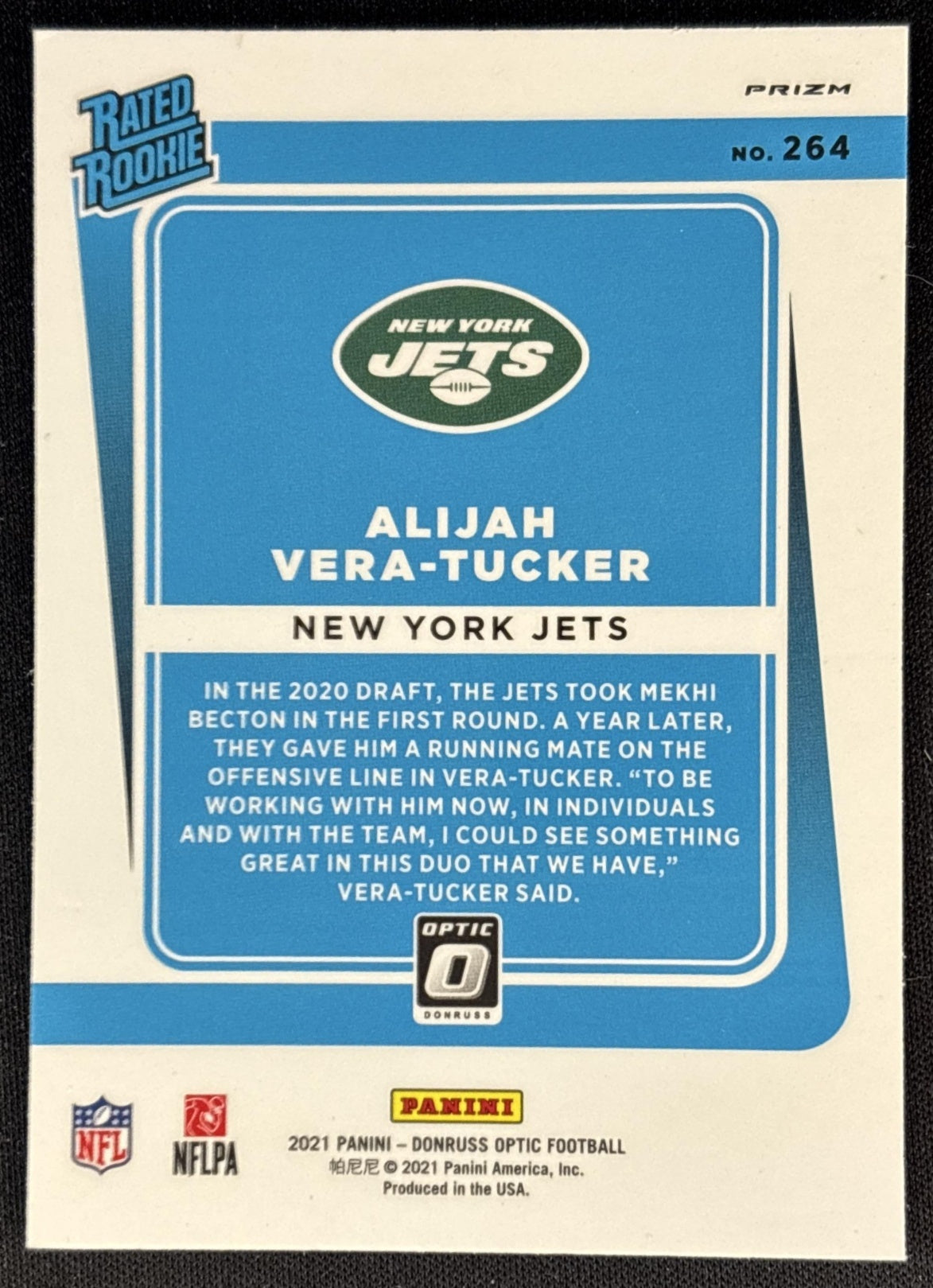 Alijah Vera-Tucker 2021 Panini Donruss Optic Blue Hyper Jets