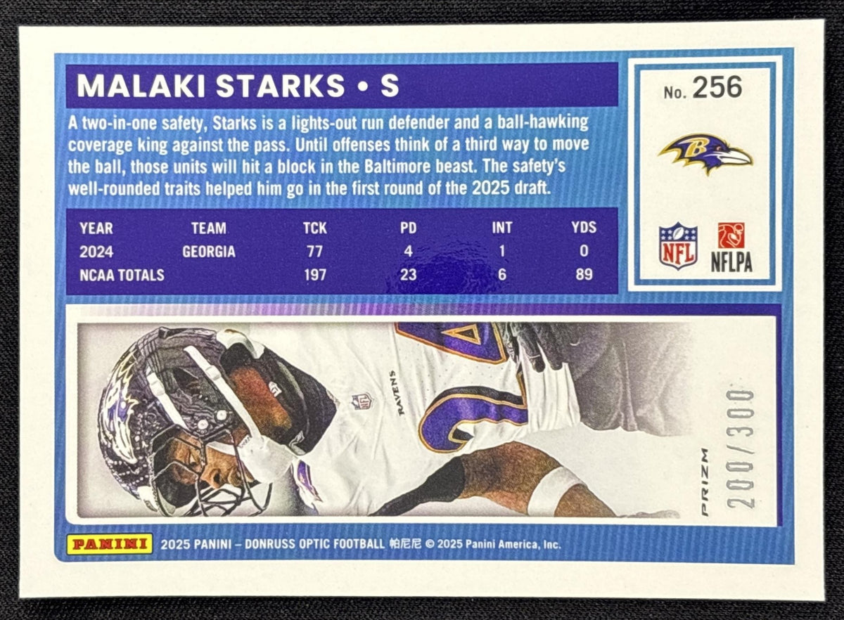 Malaki Starks 2025 Panini Donruss Optic Rated Rookie Wave Prizm /300 Ravens
