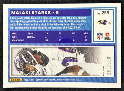 Malaki Starks 2025 Panini Donruss Optic Rated Rookie Wave Prizm /300 Ravens
