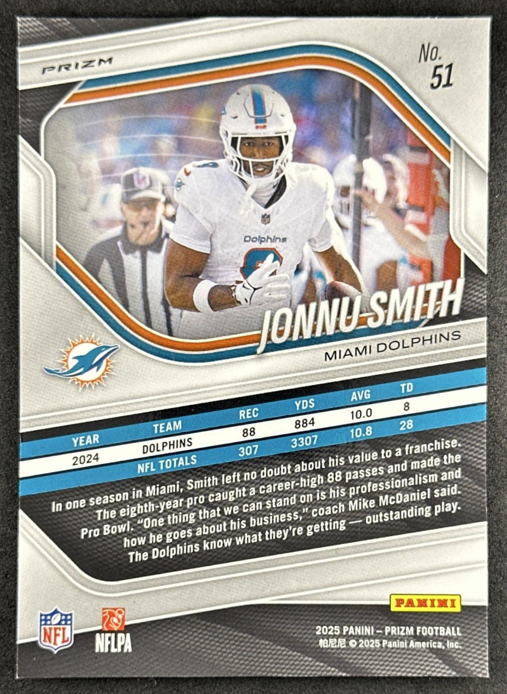 Jonnu Smith 2025 Panini Prizm Silver Dolphins Sports Trading Cards