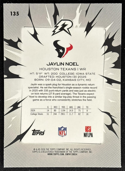 Jaylin Noel 2025 Topps Resurgence Blue and Orange Spark Refractor Texans