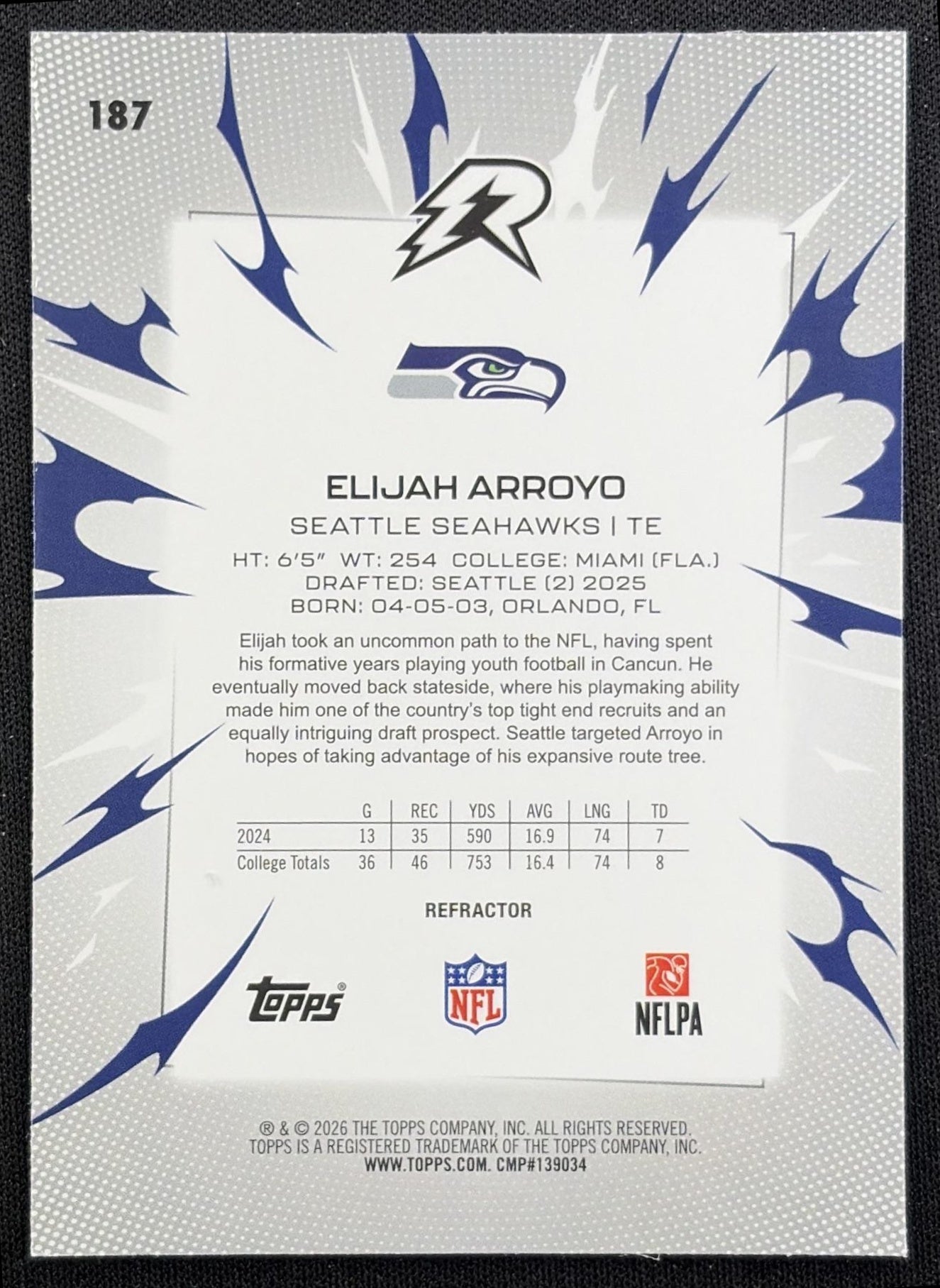 Elijah Arroyo 2025 Topps Resurgence Refractor Seahawks