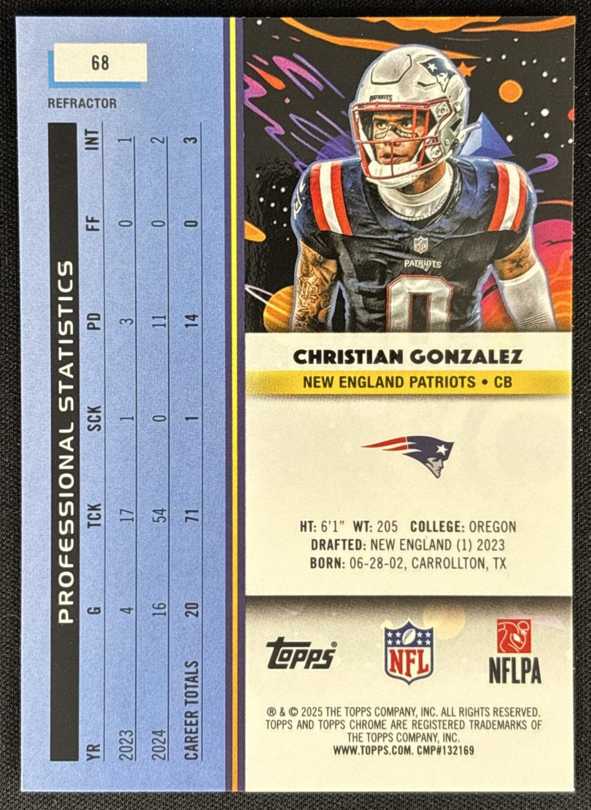 Christian Gonzalez 2025 Topps Cosmic Chrome Refractor Patriots