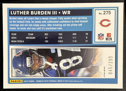 *Damaged* Luther Burden III 2025 Panini Donruss Optic Rated Rookie Orange Prizm /299 Bears Sports Trading Cards