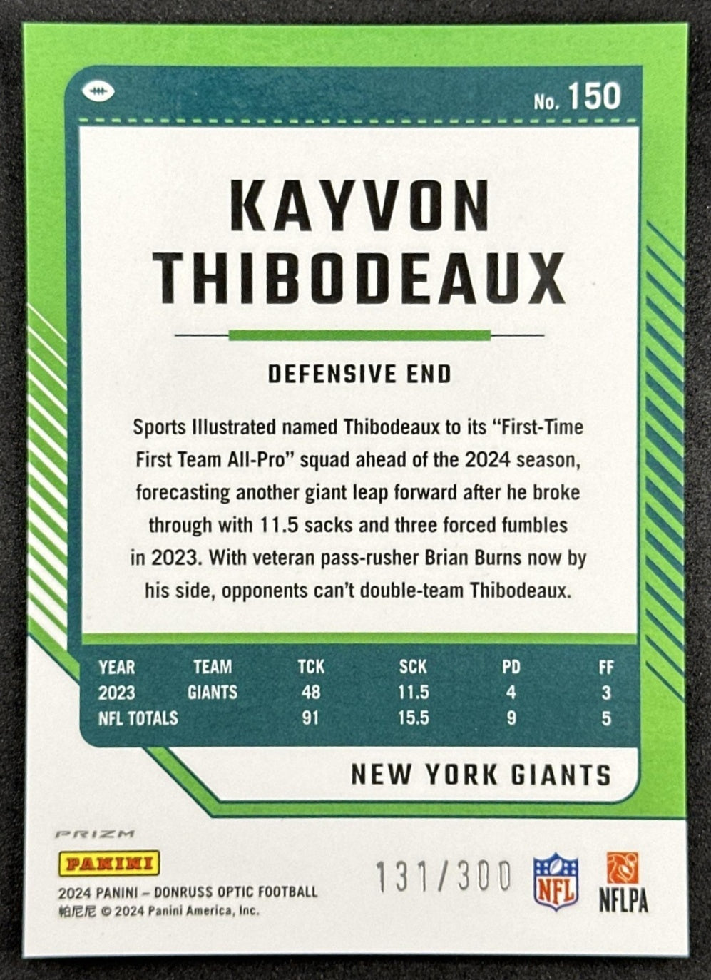 Kayvon Thibodeaux 2023 Panini Donruss Optic Wave Prizm /300 Giants Sports Trading Cards