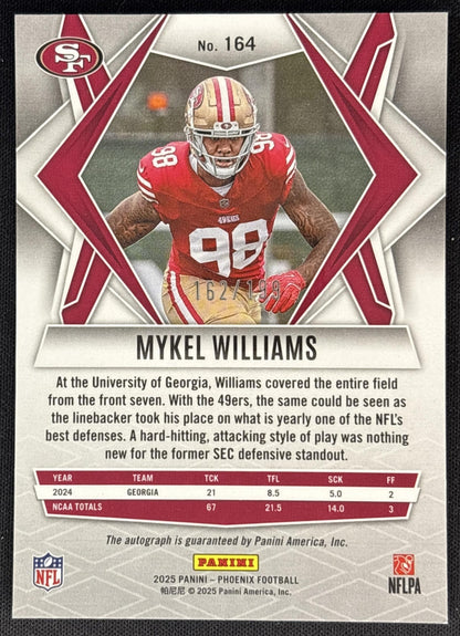 Mykel Williams 2025 Panini Phoenix Rookies Auto /199 49ers back