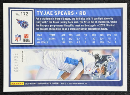 Tyjae Spears 2025 Panini Donruss Optic Orange Prizm /299 Titans