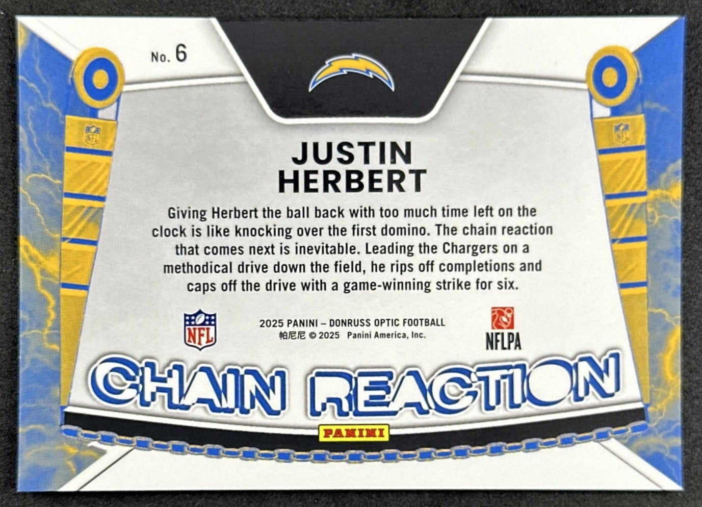 Justin Herbert 2025 Panini Donruss Optic Chain Reaction Chargers