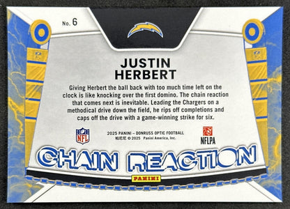 Justin Herbert 2025 Panini Donruss Optic Chain Reaction Chargers